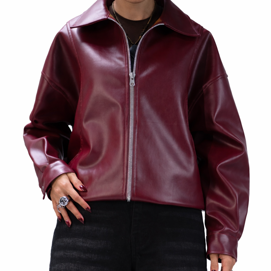 Cherry Red Faux Leather Jacket