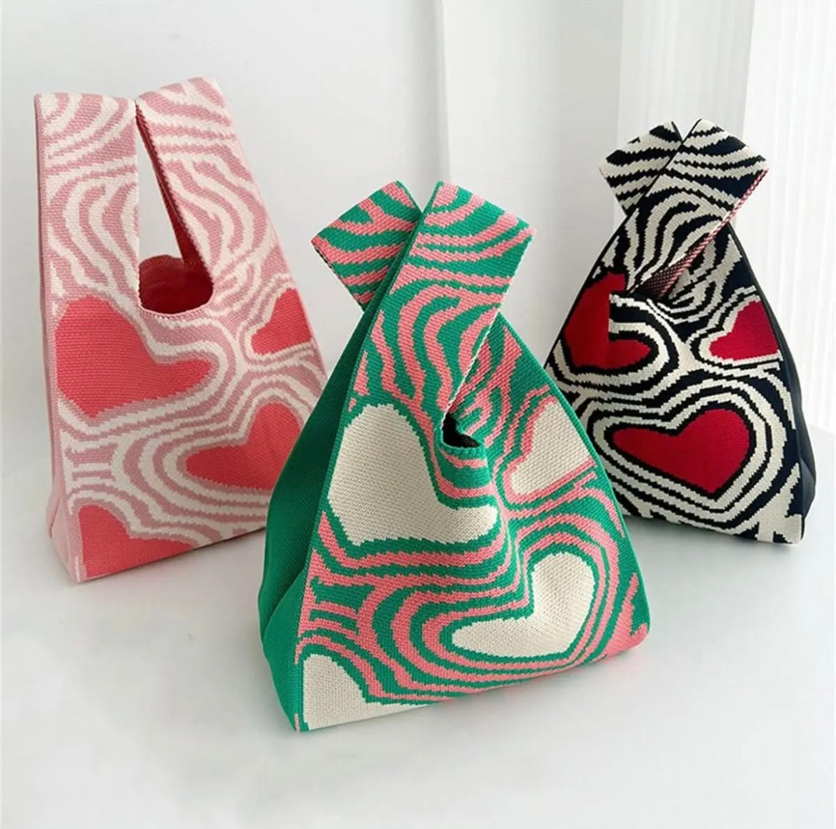 Heart Pattern Knitted Bags