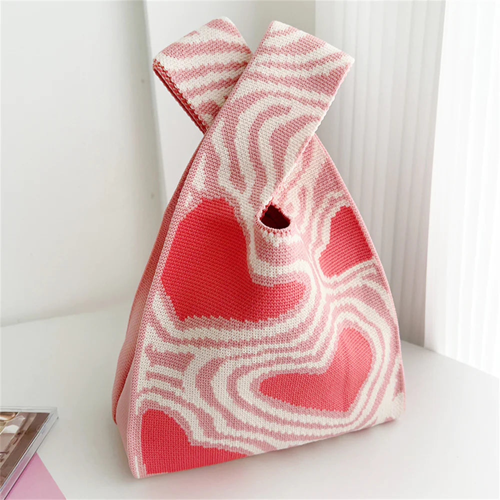 Heart Pattern Knitted Bags