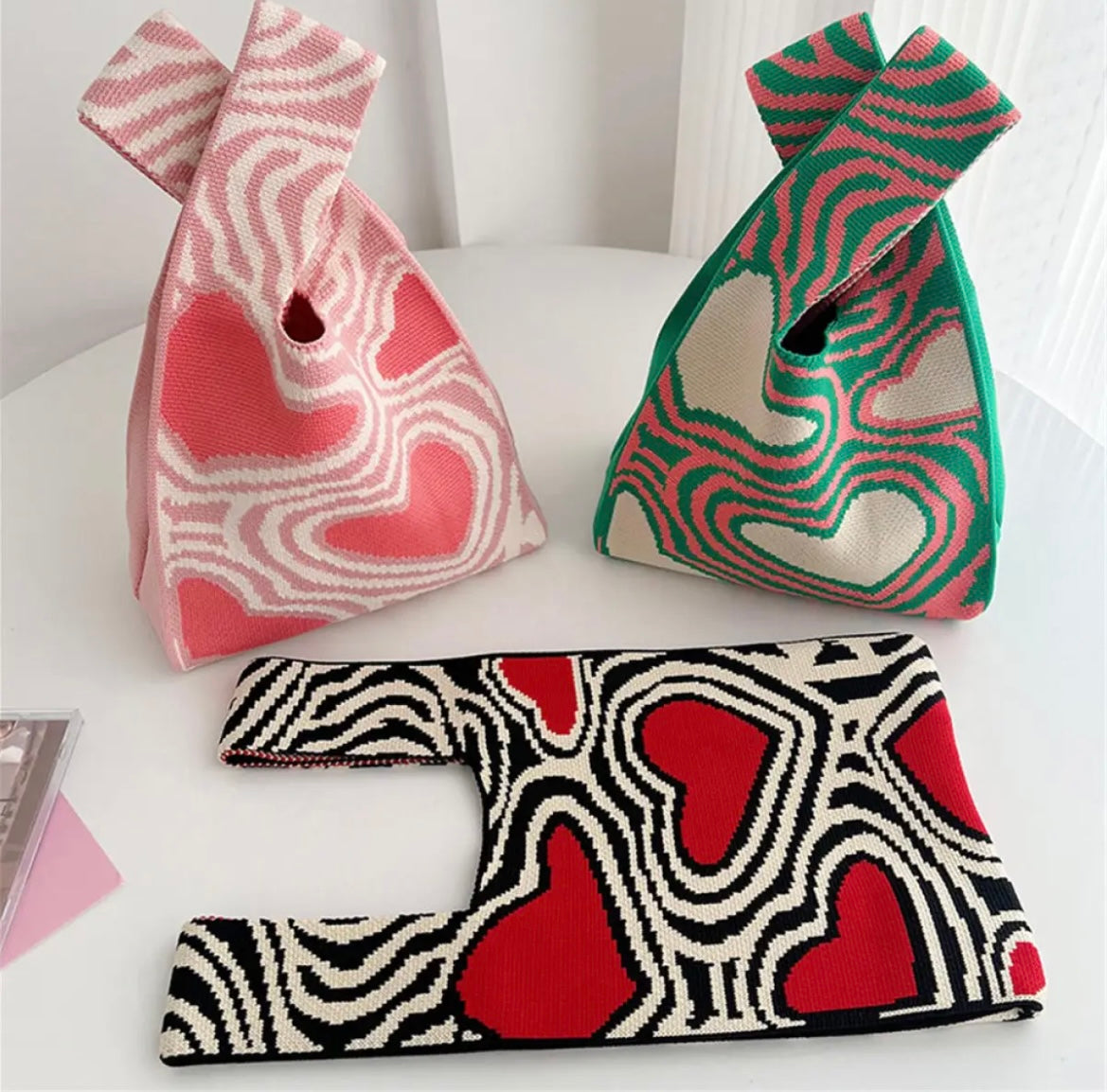 Heart Pattern Knitted Bags