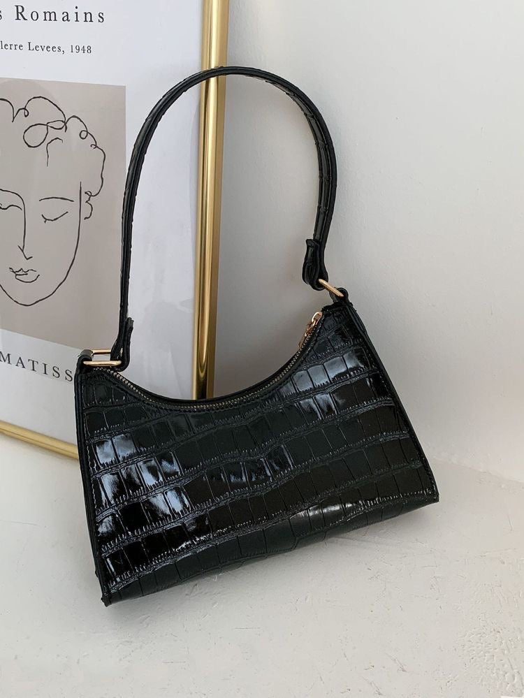 Crocodile Pattern Baguette Bag