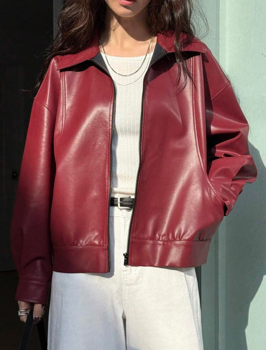 Cherry red faux jacket