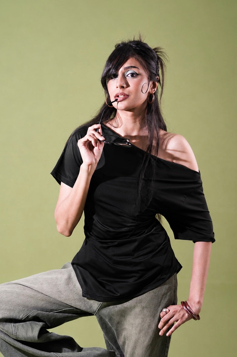 Black off shoulder split top