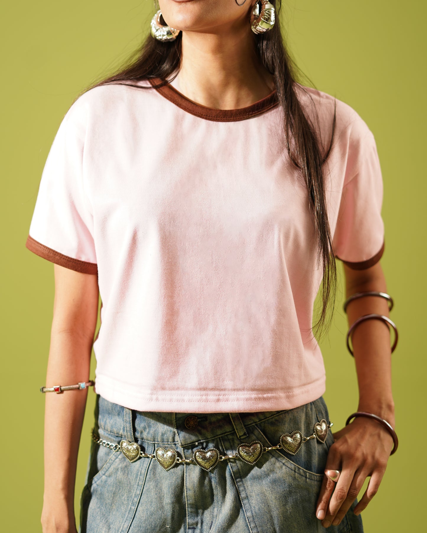 Pink cocoa ringer tee