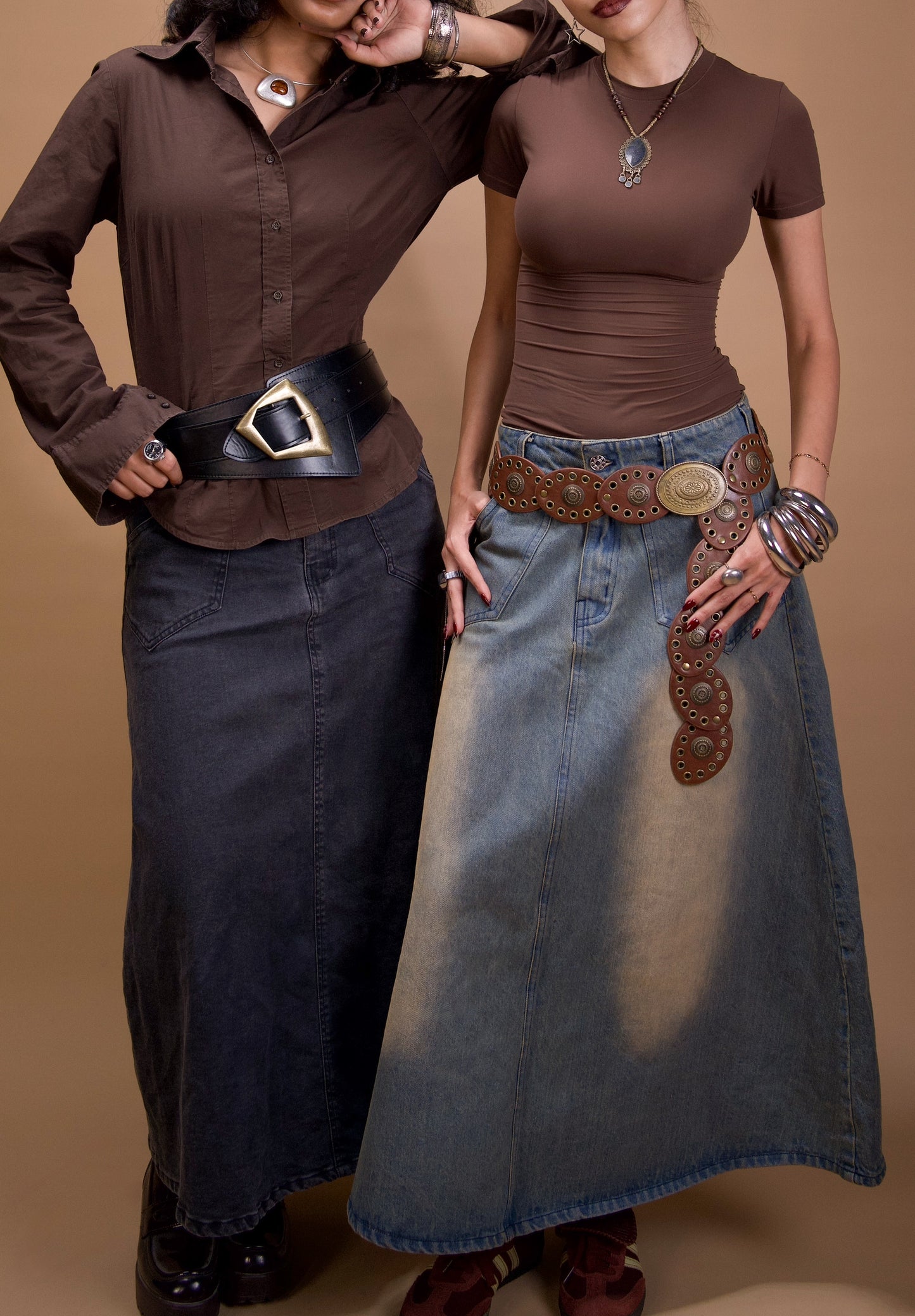 Vintage black denim skirt