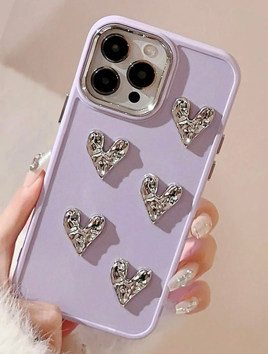 electroplated hearts phone case (lilac)