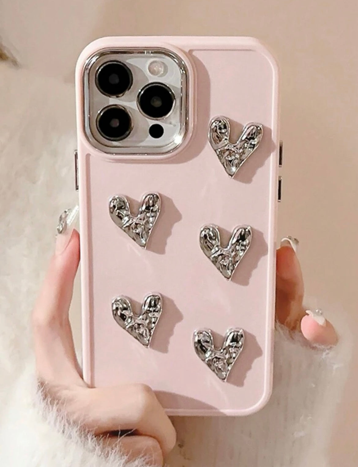 electroplated hearts phone case (pink)