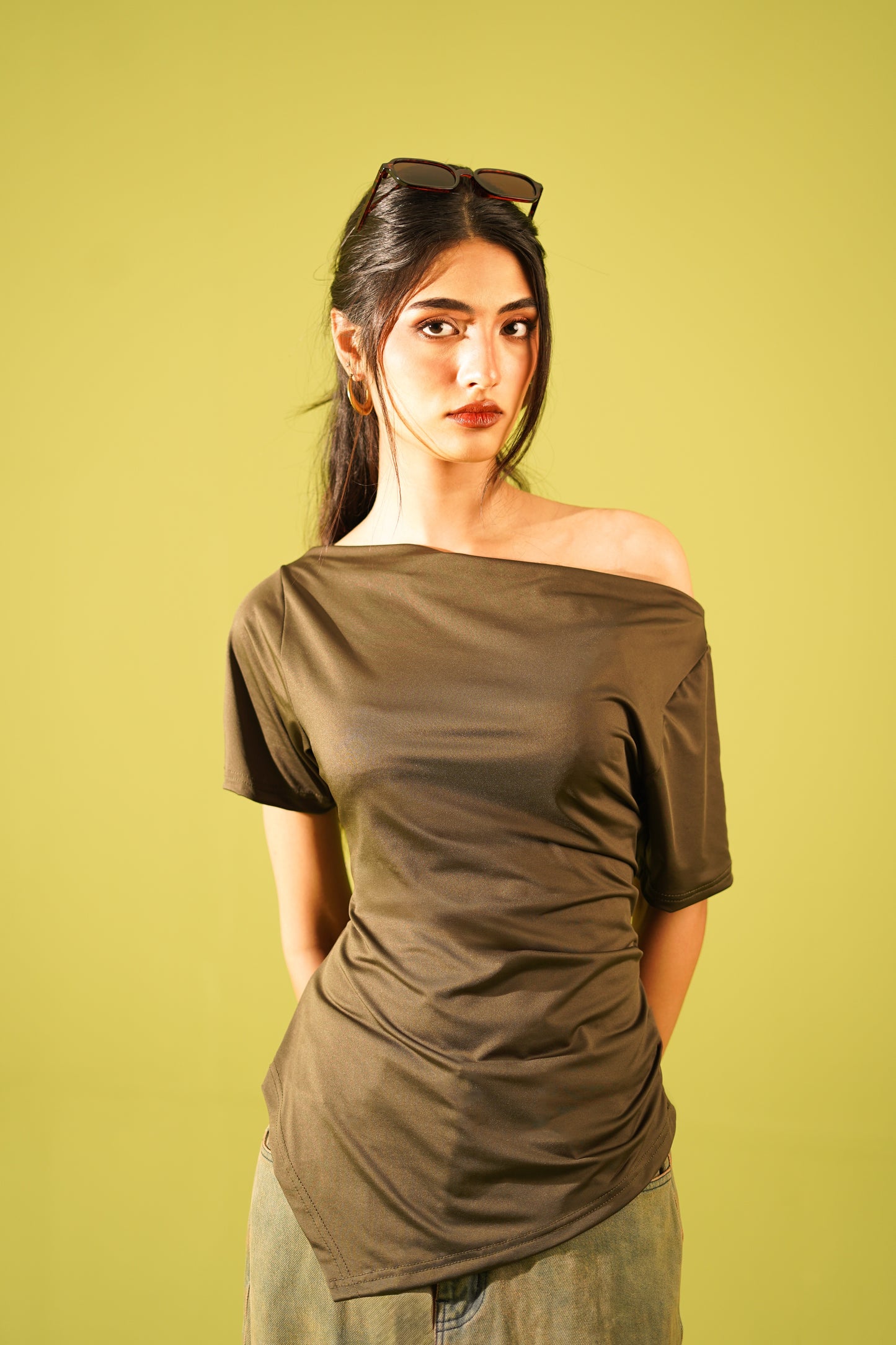 Off shoulder split top