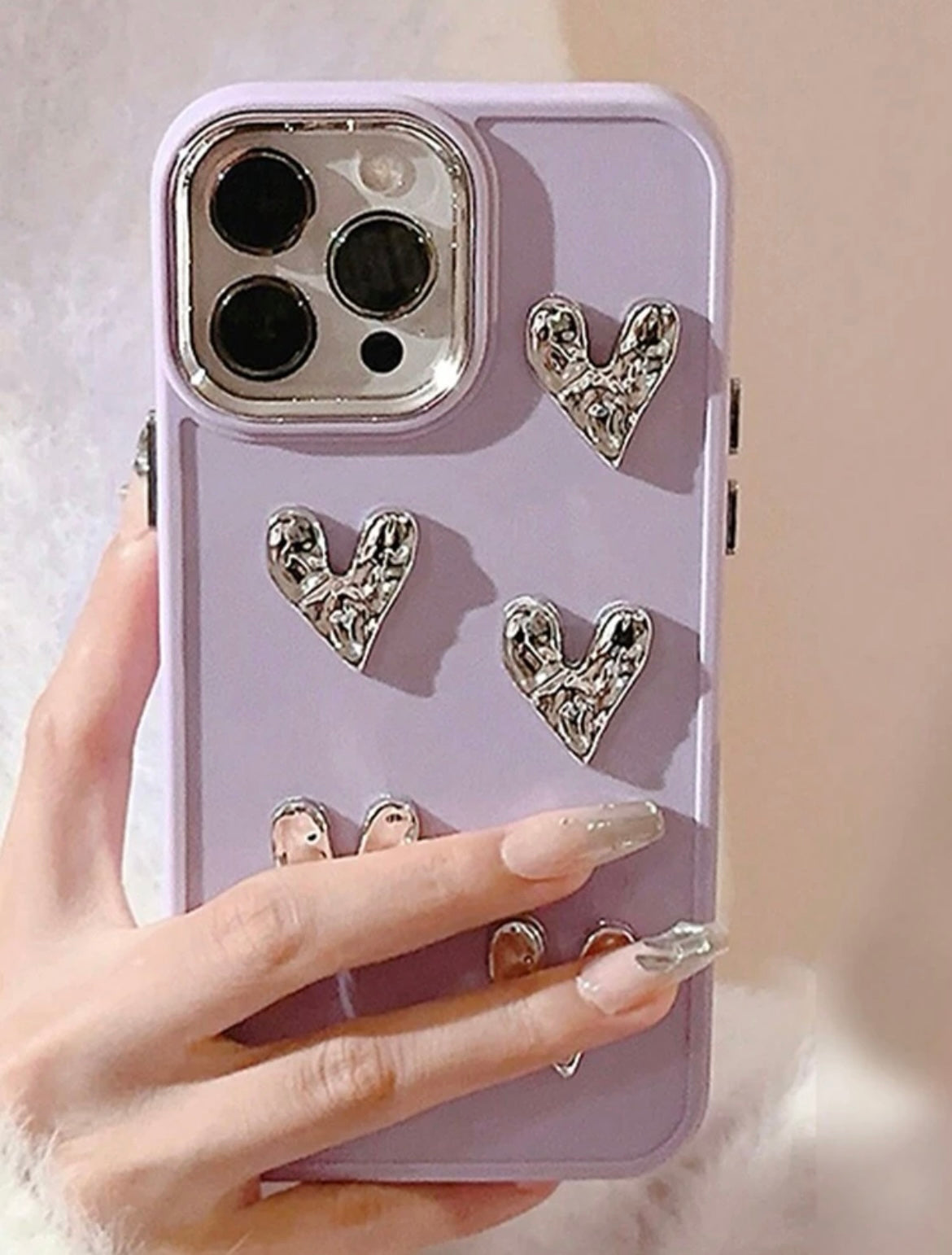 electroplated hearts phone case (lilac)