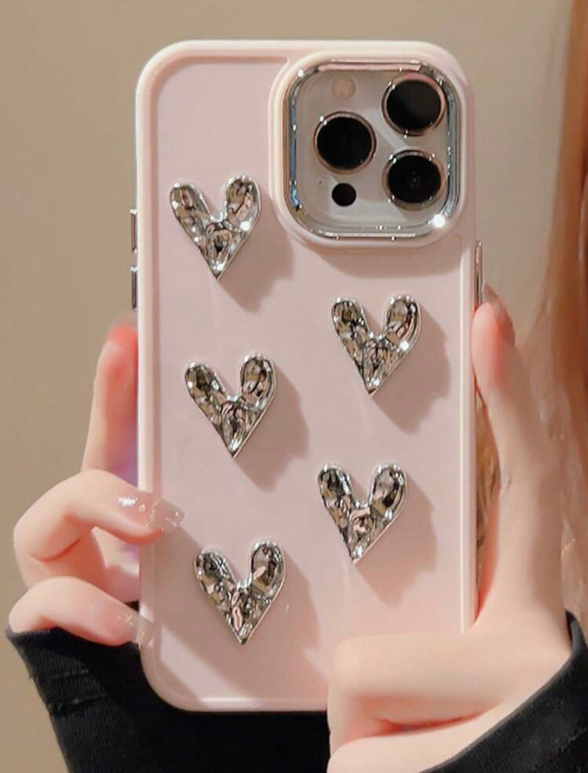 electroplated hearts phone case (pink)