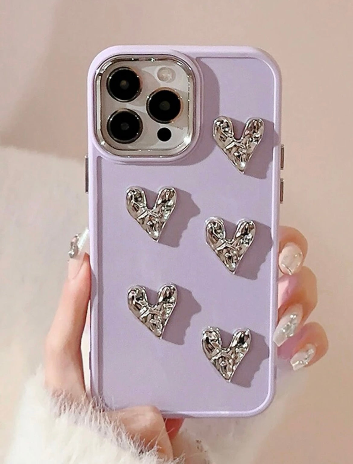 electroplated hearts phone case (lilac)