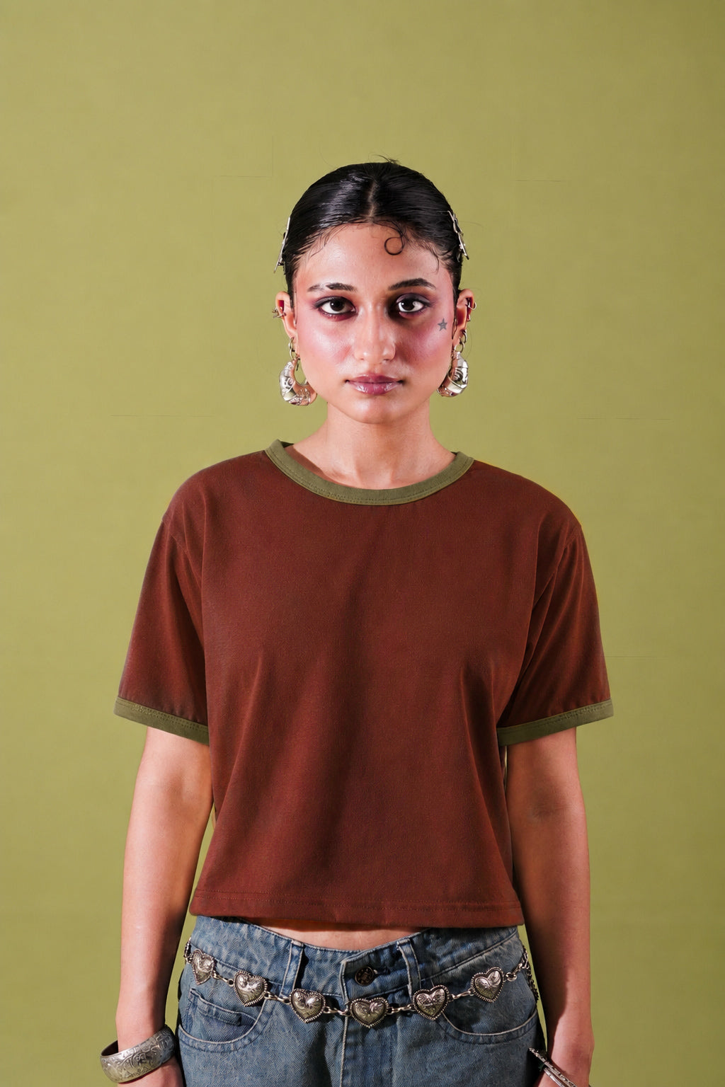 Matcha chip ringer baby tee
