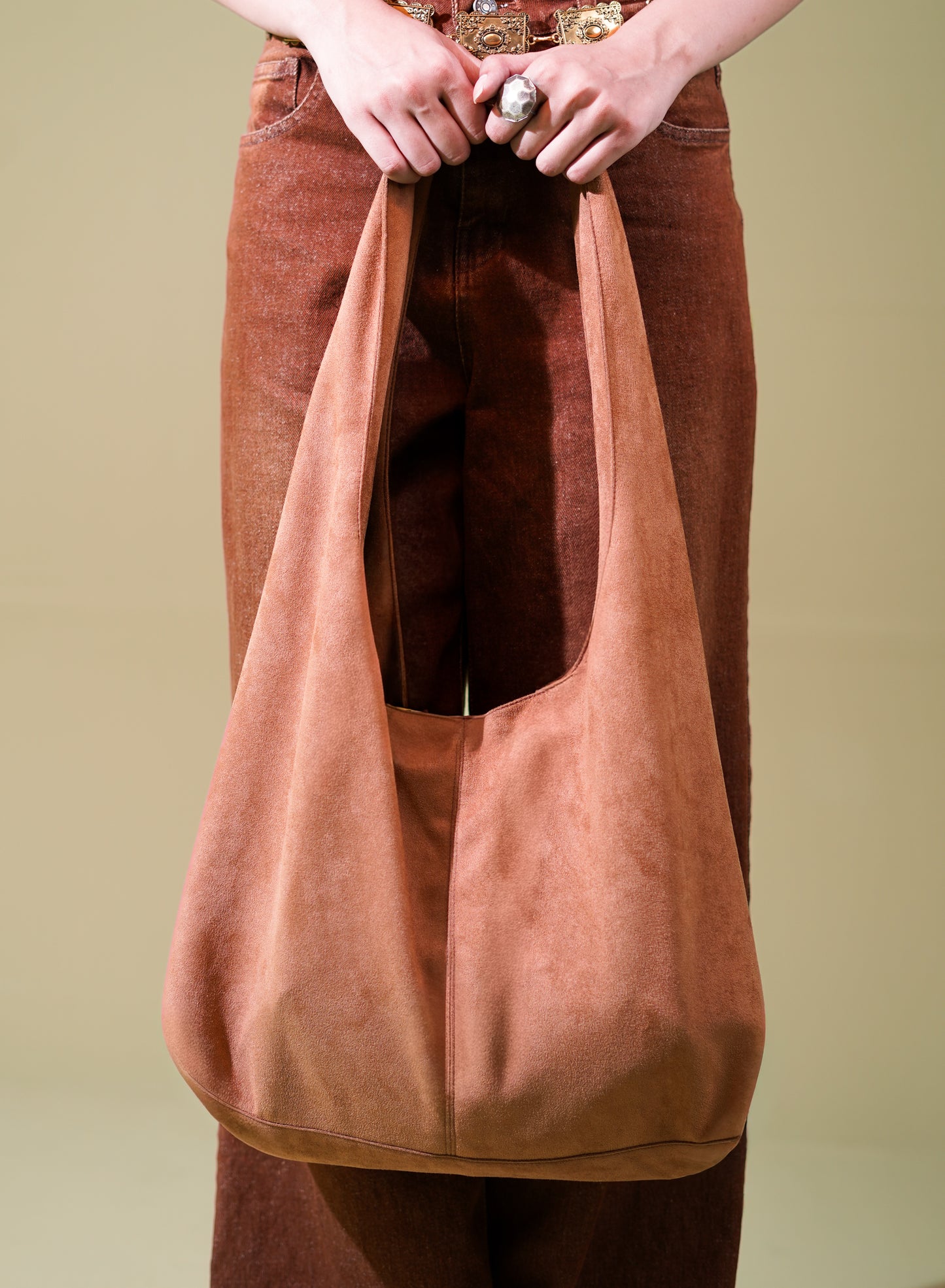 Brown suede tote bag