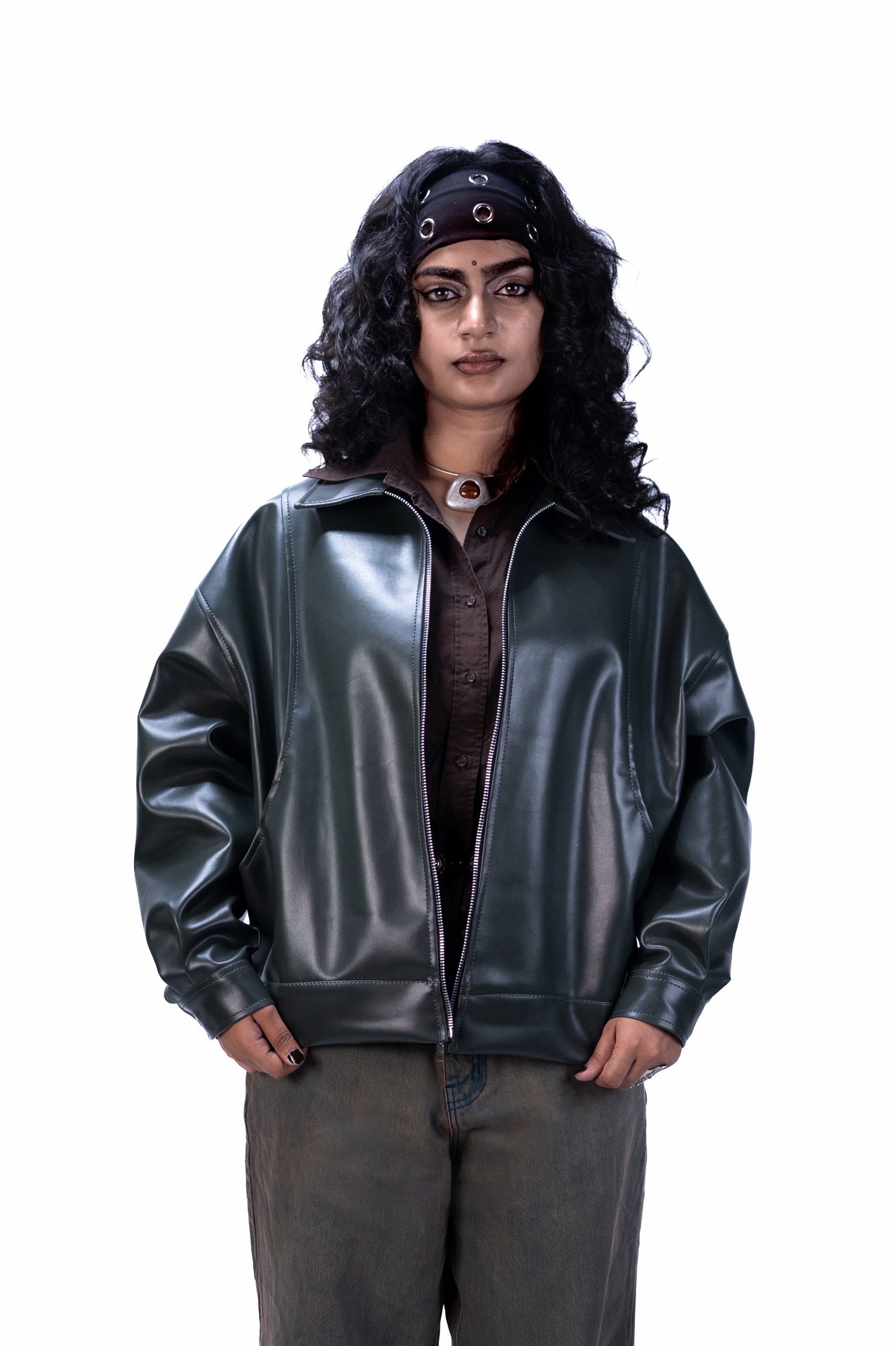Jade green faux jacket