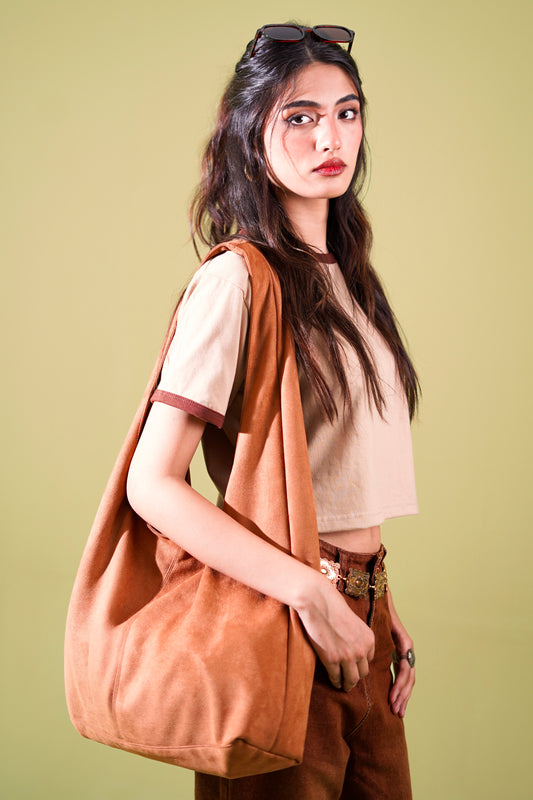 Brown suede tote bag