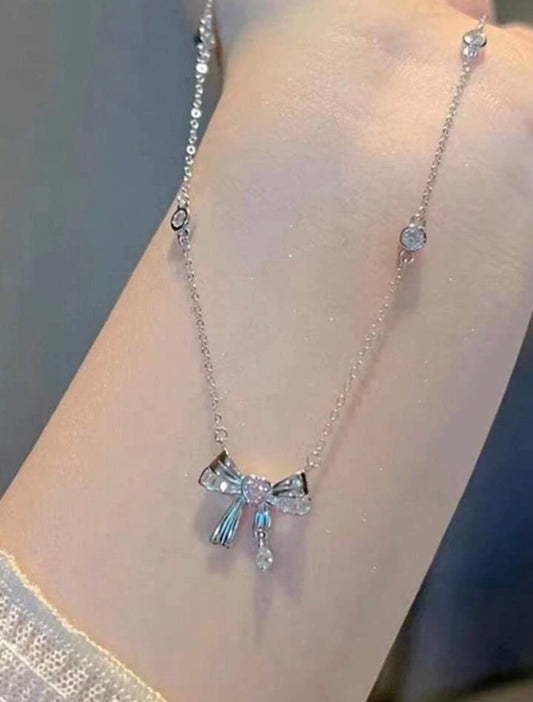 pink gem bow necklace