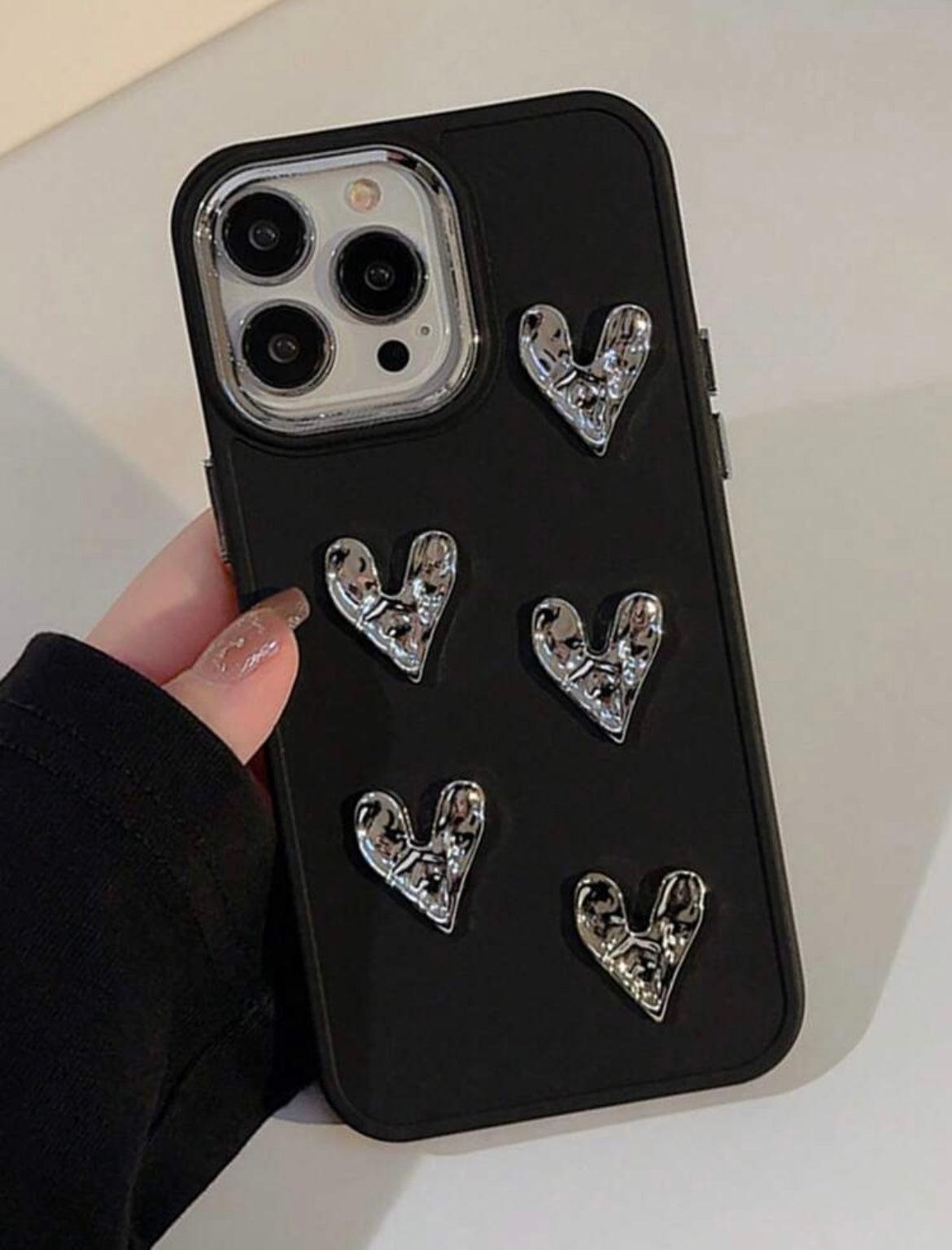 electroplated hearts phone case (black)