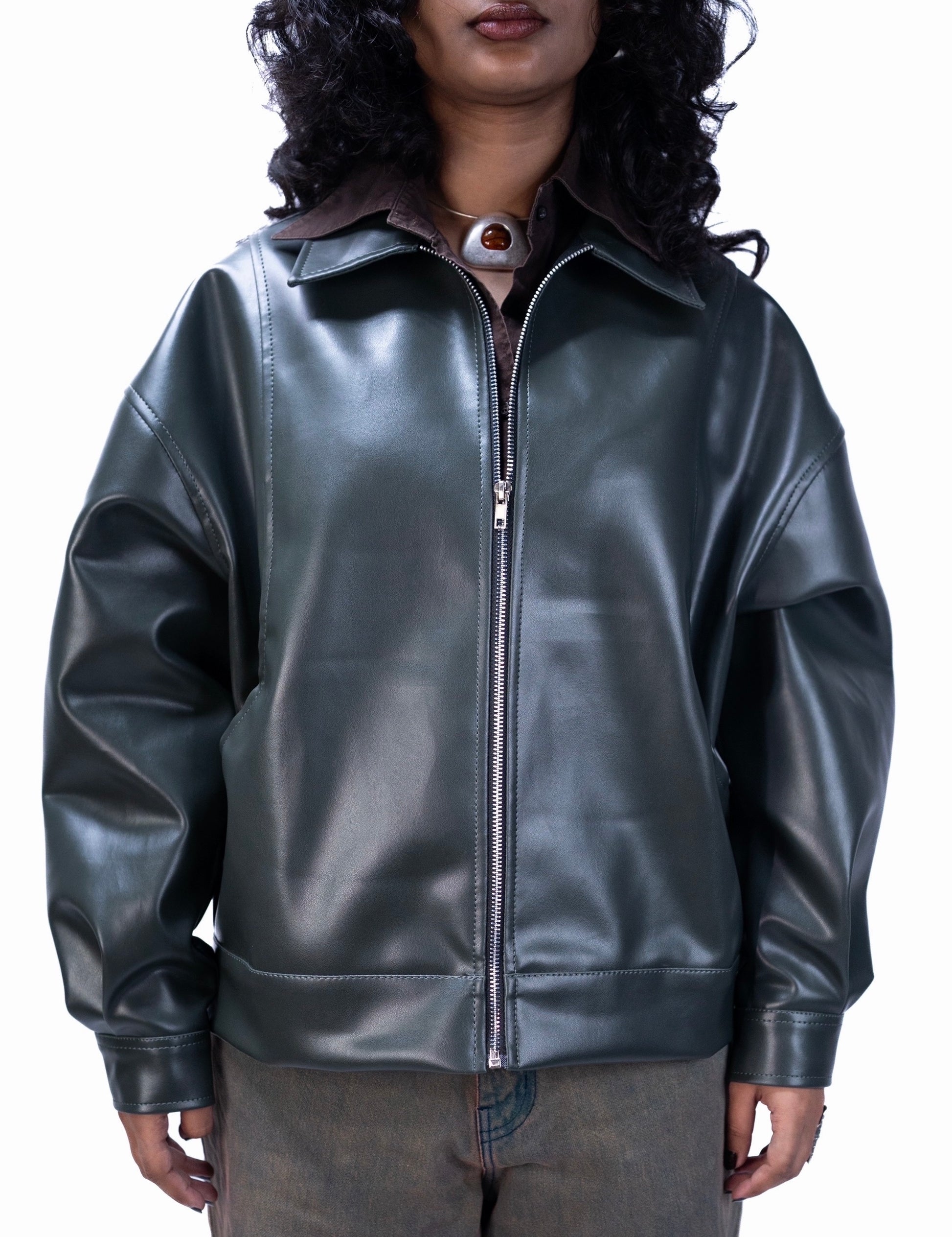 Jade green faux jacket – modeandbeyond