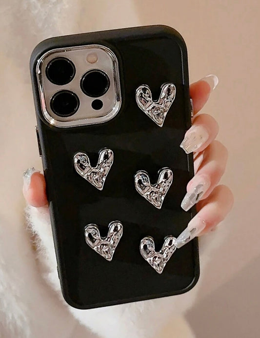 electroplated hearts phone case (black)
