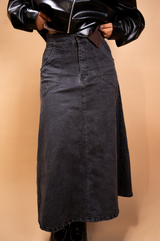 Vintage black denim skirt