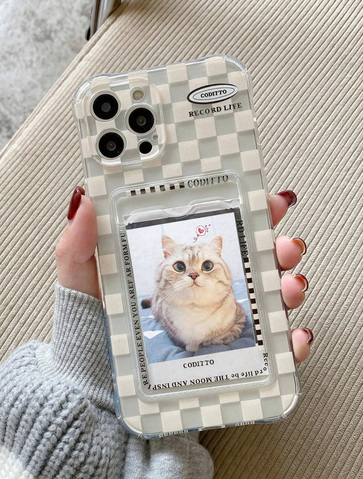 Checkered photo slot phone case